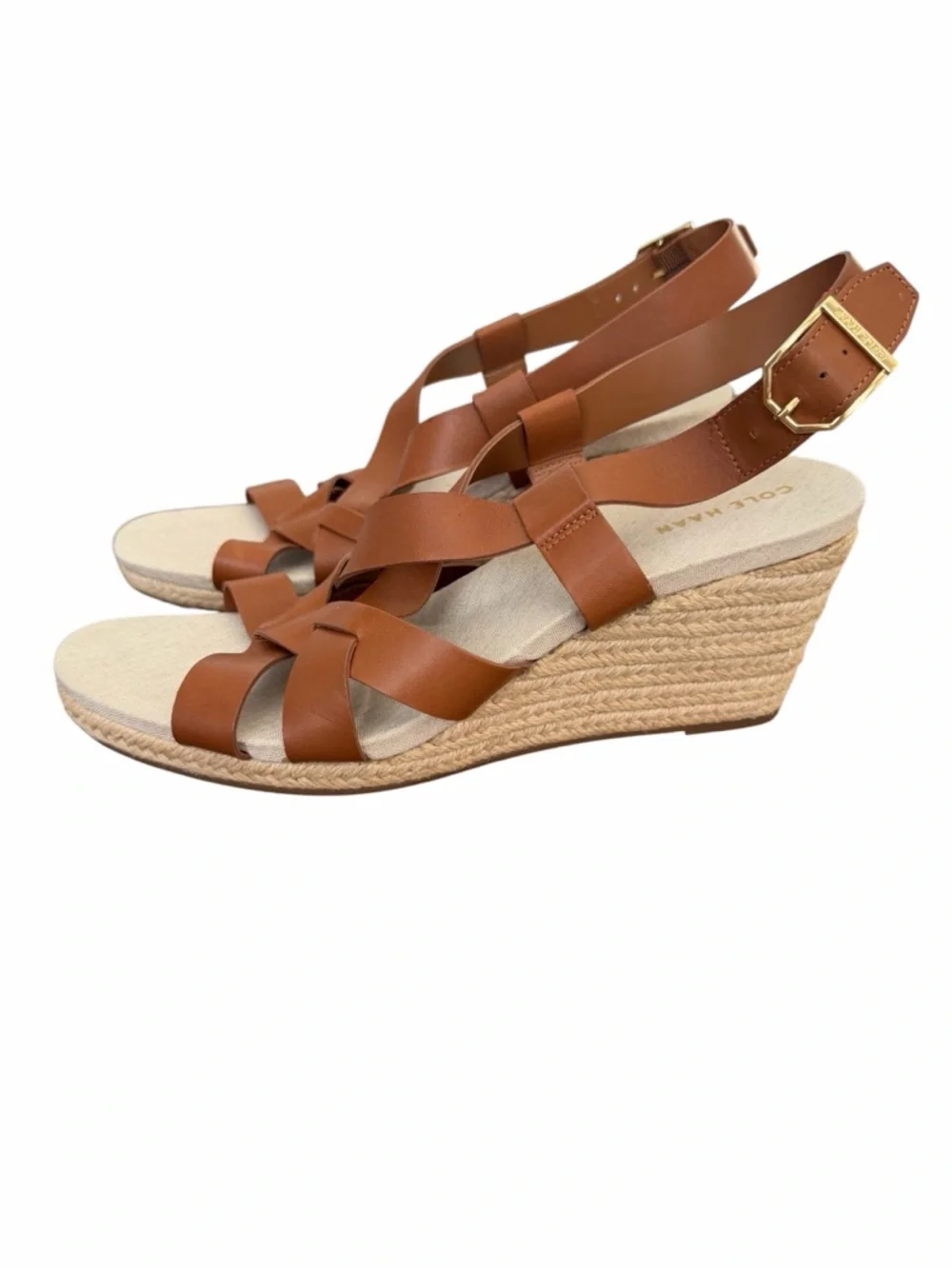 Cole Haan Brown Leather Wedge Espadrille‎ Sandals